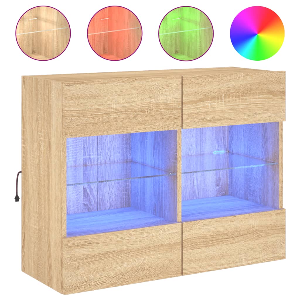 TV-Wandschrank mit LED-Leuchten Sonoma-Eiche 78,5x30x60,5 cm - Pazzar.ch