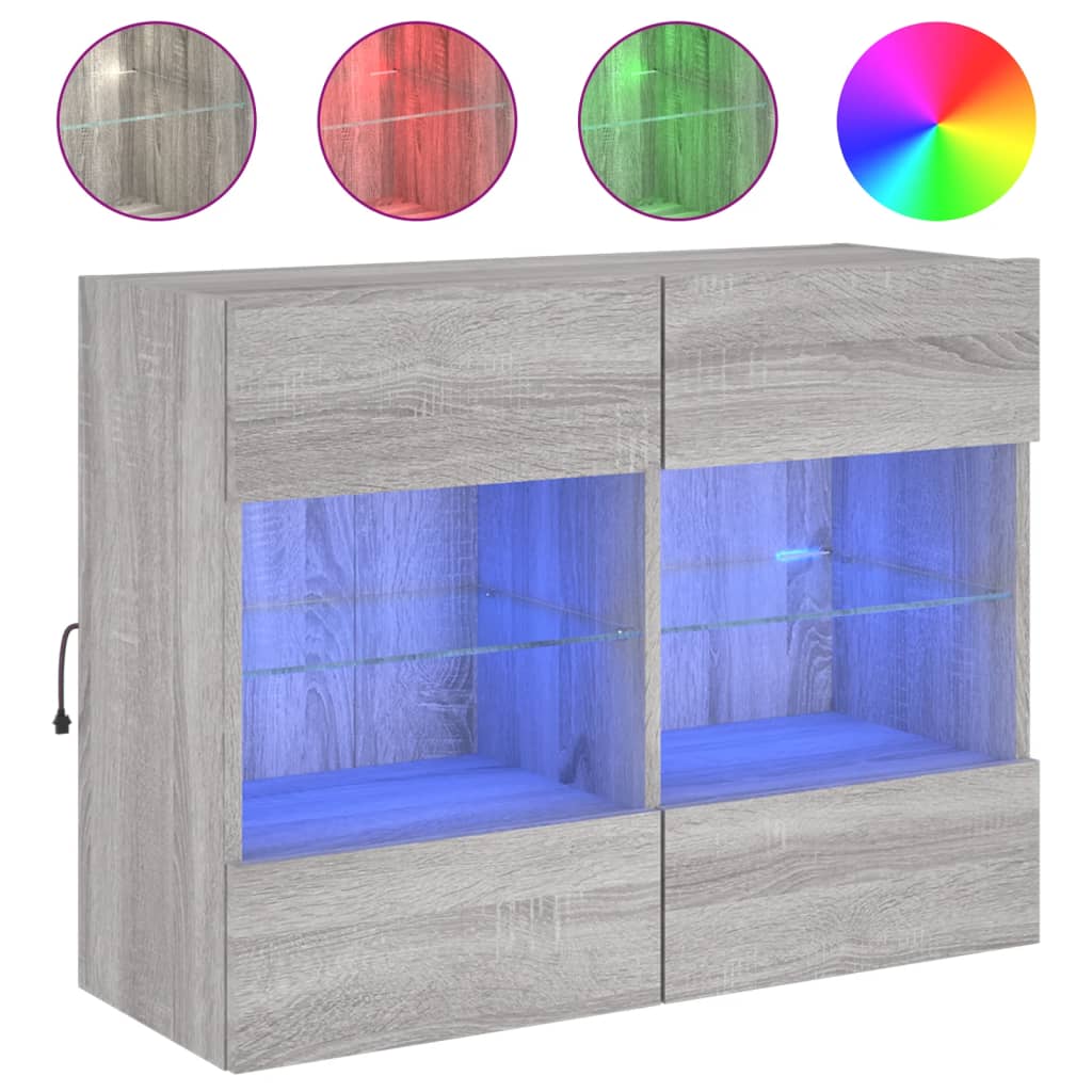 TV-Wandschrank mit LED-Leuchten Grau Sonoma 78,5x30x60,5 cm - Pazzar.ch