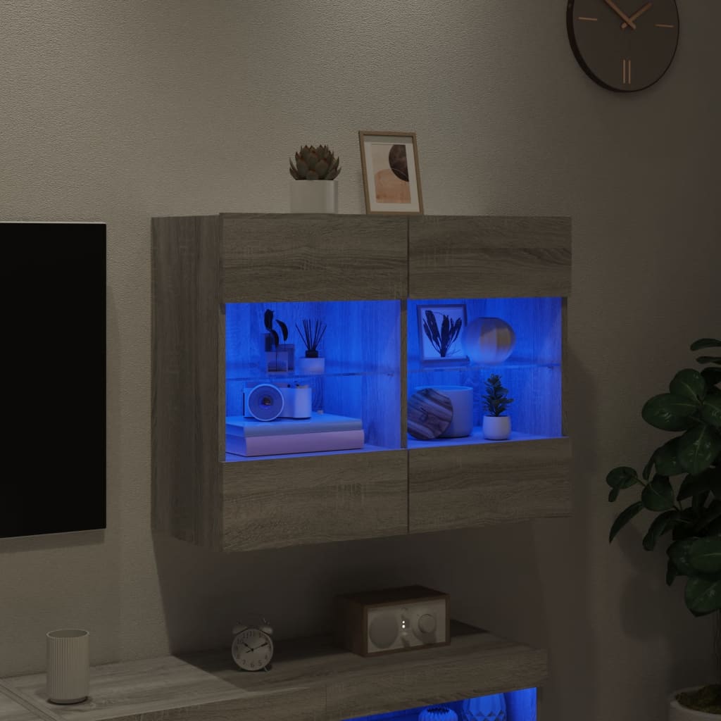 TV-Wandschrank mit LED-Leuchten Grau Sonoma 78,5x30x60,5 cm - Pazzar.ch