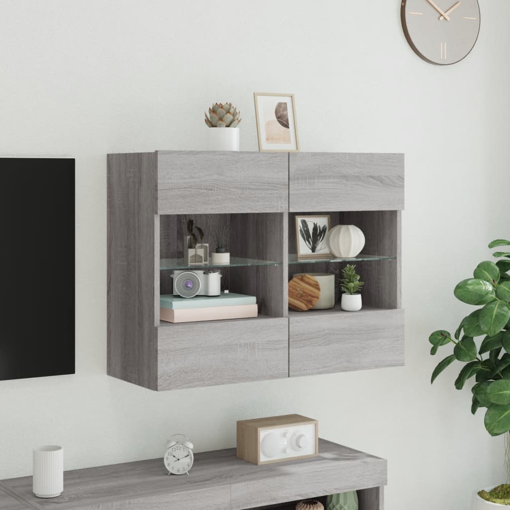 TV-Wandschrank mit LED-Leuchten Grau Sonoma 78,5x30x60,5 cm - Pazzar.ch