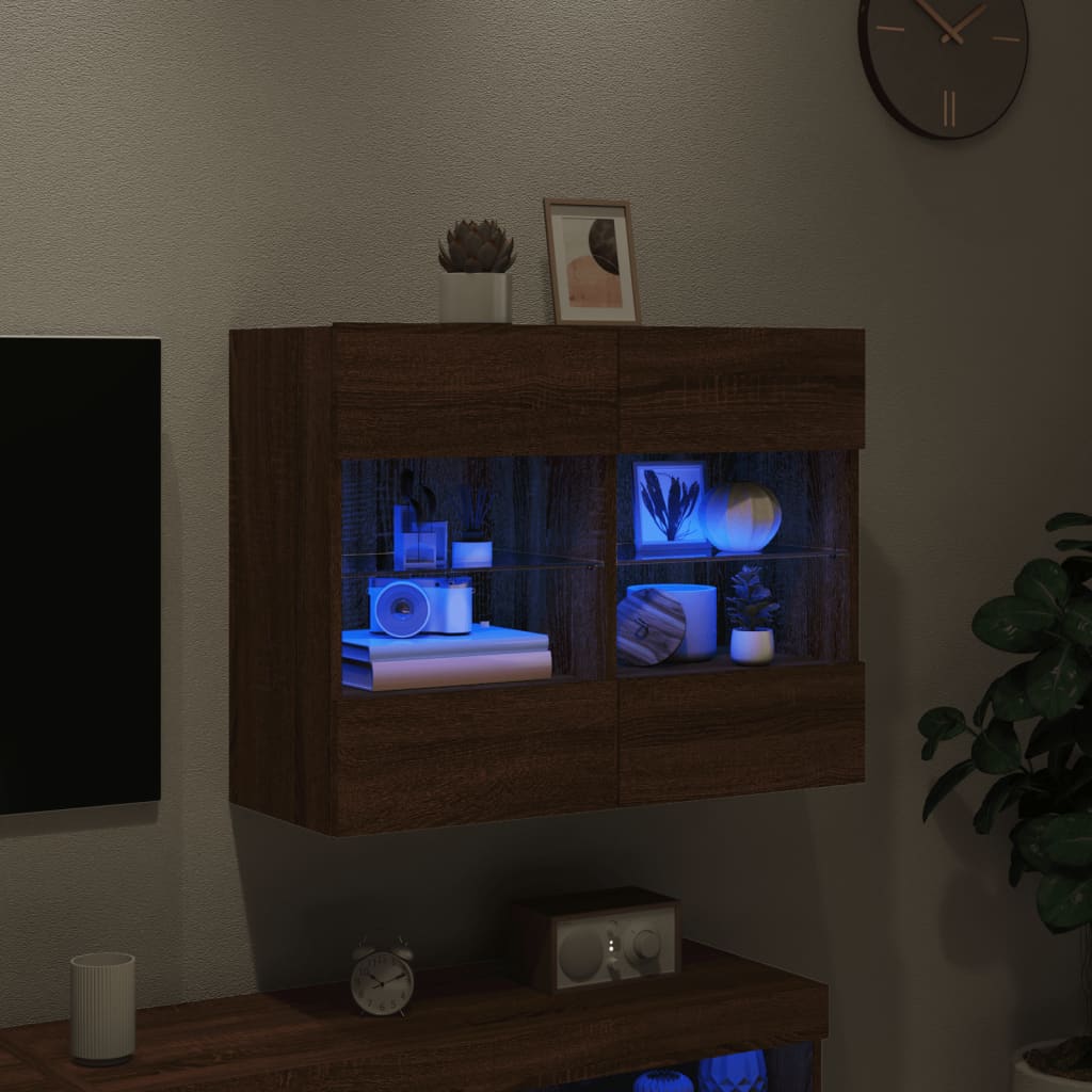 TV-Wandschrank mit LED-Leuchten Braun Eichen-Optik - Pazzar.ch