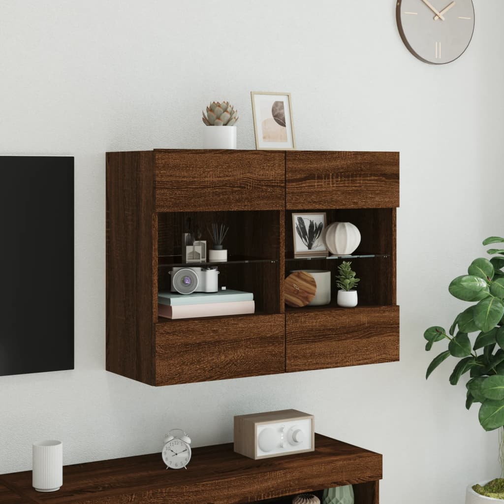 TV-Wandschrank mit LED-Leuchten Braun Eichen-Optik - Pazzar.ch