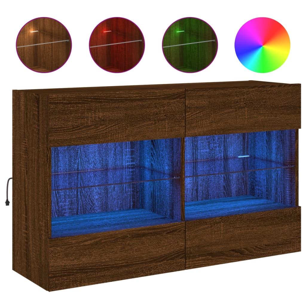 TV-Wandschrank mit LED-Leuchten Braun Eichen-Optik - Pazzar.ch