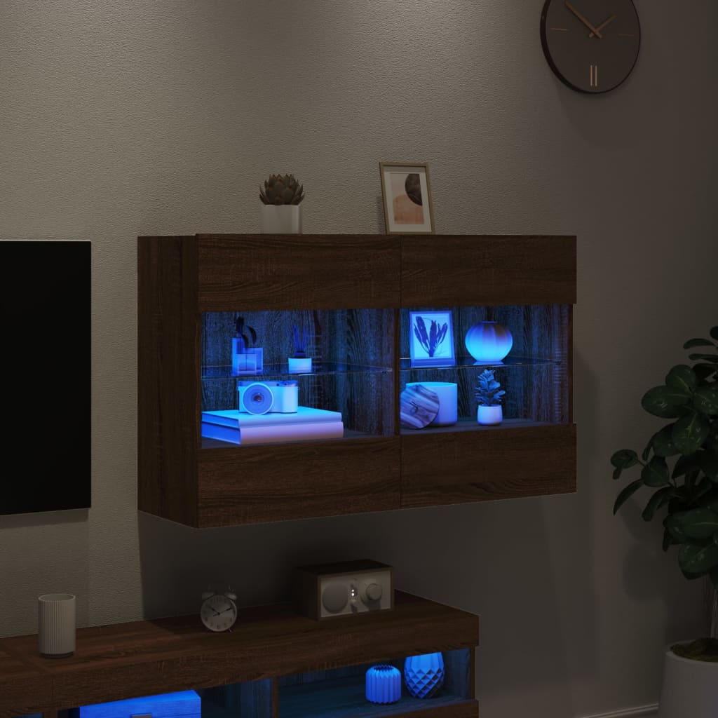 TV-Wandschrank mit LED-Leuchten Braun Eichen-Optik - Pazzar.ch