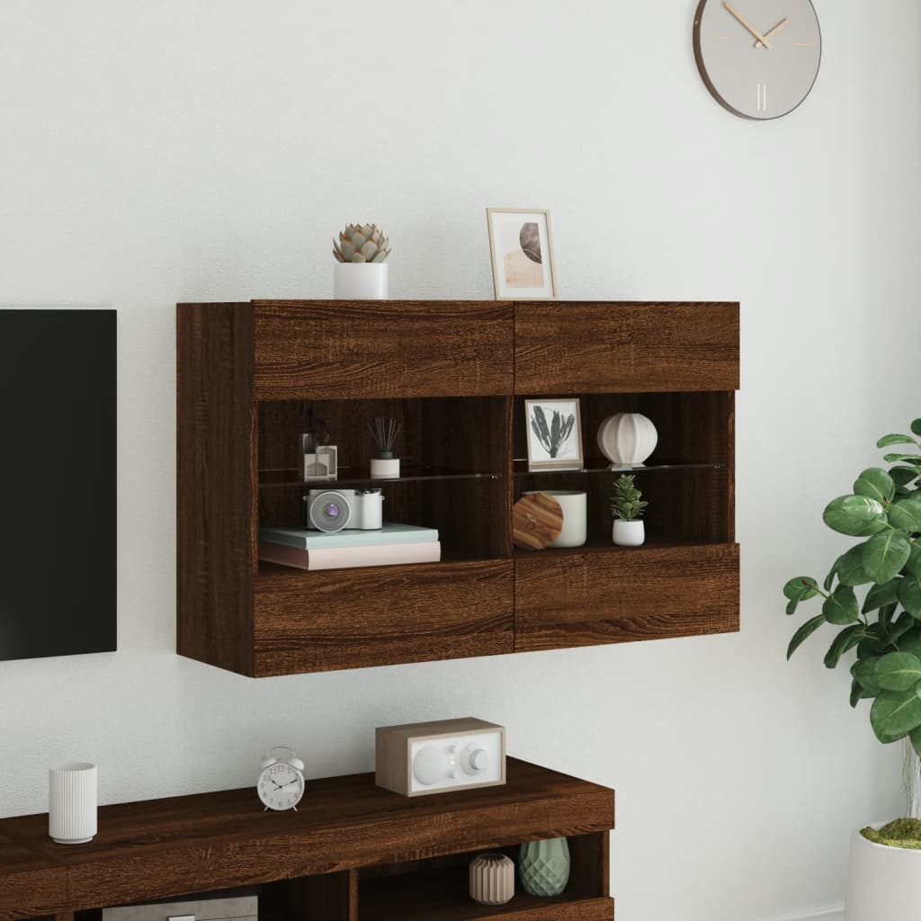 TV-Wandschrank mit LED-Leuchten Braun Eichen-Optik - Pazzar.ch