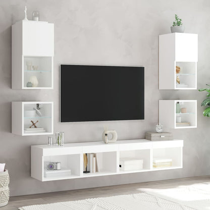 Wand-Nachttische mit LED-Leuchten 2 Stk. Weiß - Pazzar.ch