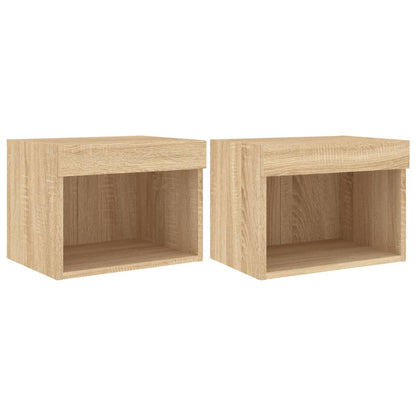 Wand-Nachttische mit LED-Leuchten 2 Stk. Sonoma-Eiche - Pazzar.ch