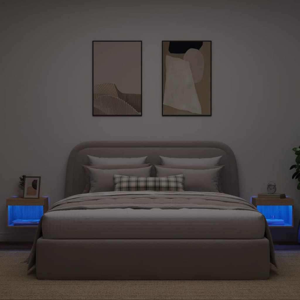 Wand-Nachttische mit LED-Leuchten 2 Stk. Sonoma-Eiche - Pazzar.ch