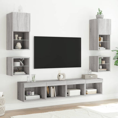 Wand-Nachttisch mit LED-Leuchten Grau Sonoma - Pazzar.ch