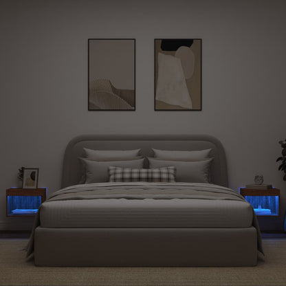 Wand-Nachttische mit LED-Leuchten 2 Stk. Braun Eichen-Optik - Pazzar.ch