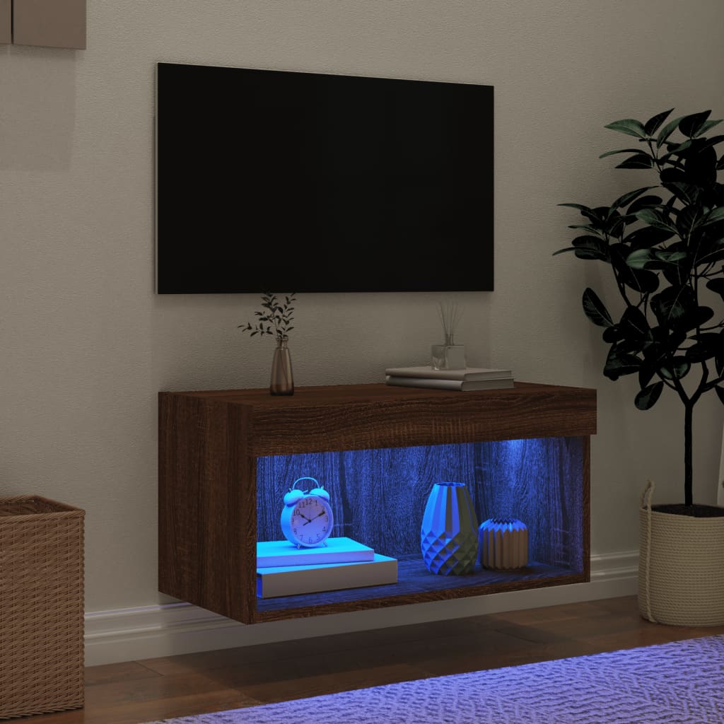 TV-Schrank mit LED-Leuchten Braun Eichen-Optik 60x30x30 cm - Pazzar.ch