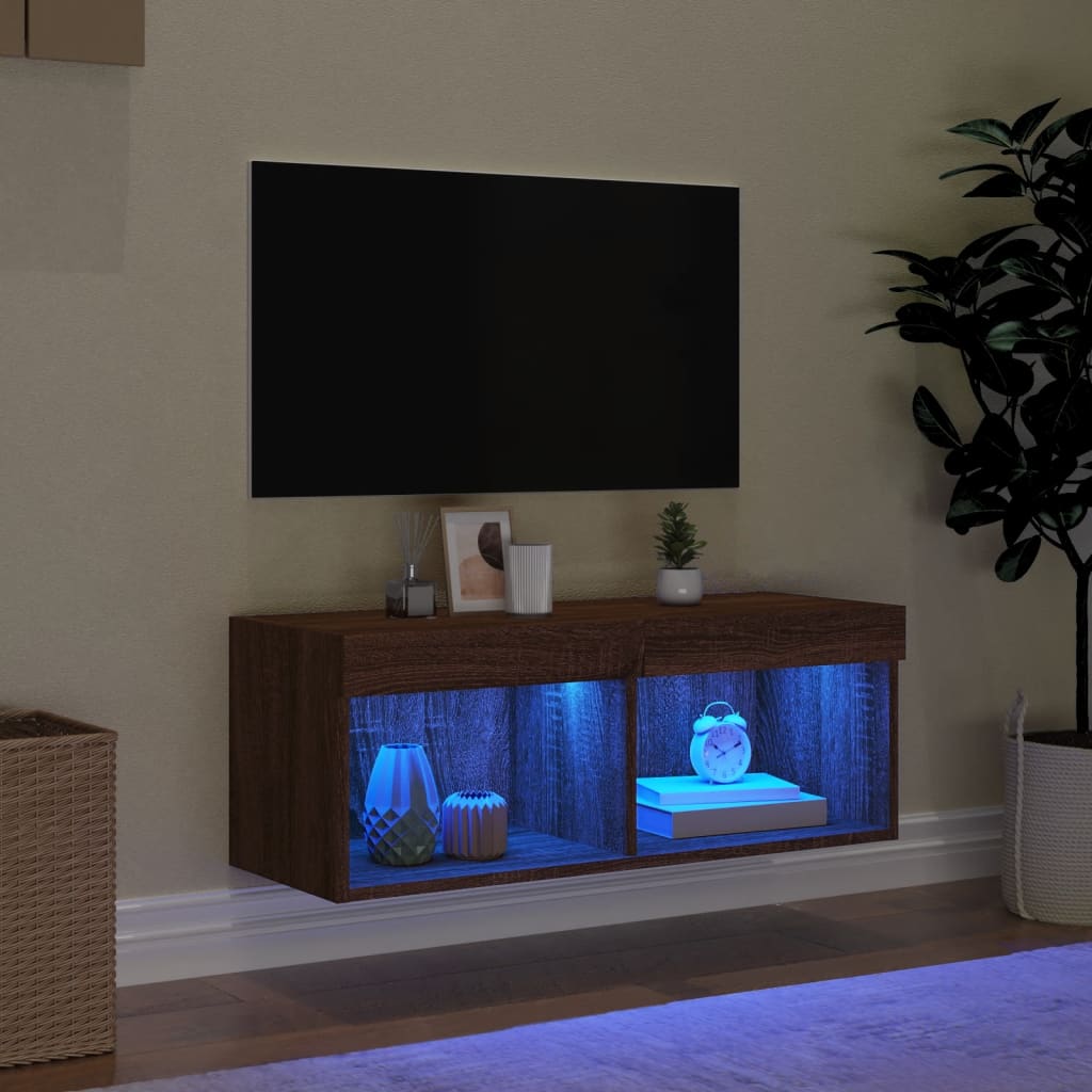 TV-Schrank mit LED-Leuchten Braun Eichen-Optik 80x30x30 cm - Pazzar.ch