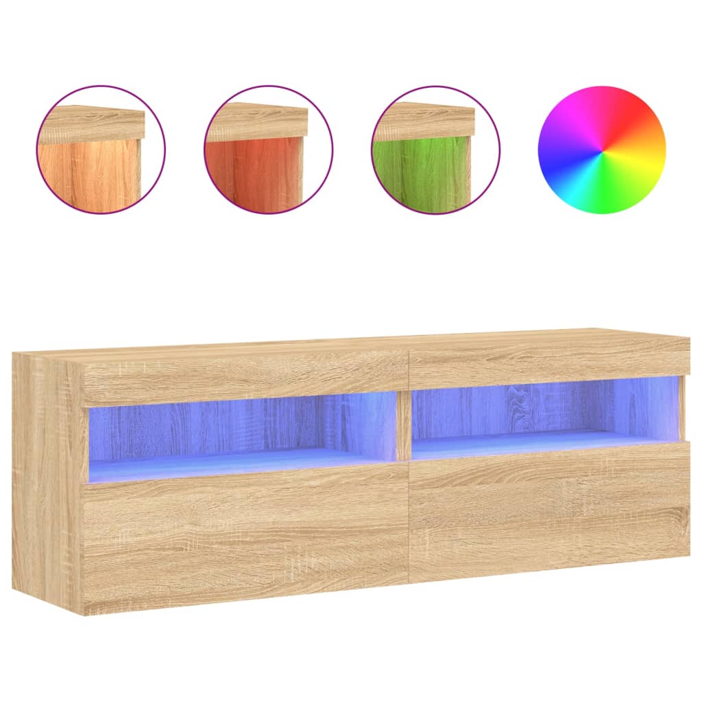 TV-Wandschränke mit LED-Leuchten 2 Stk. Sonoma-Eiche 60x30x40cm - Pazzar.ch