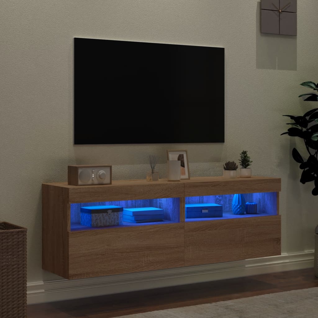 TV-Wandschränke mit LED-Leuchten 2 Stk. Sonoma-Eiche 60x30x40cm - Pazzar.ch