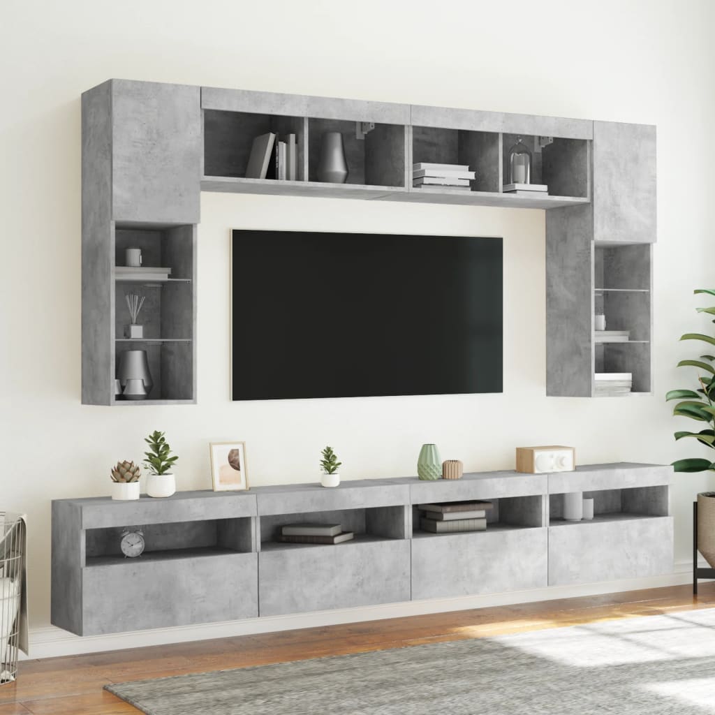 TV-Wandschrank mit LED-Leuchten Betongrau 60x30x40 cm - Pazzar.ch