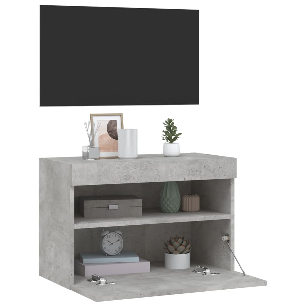 TV-Wandschrank mit LED-Leuchten Betongrau 60x30x40 cm - Pazzar.ch