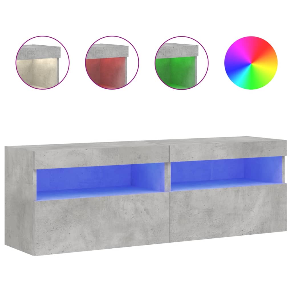 TV-Wandschränke mit LED-Leuchten 2 Stk. Betongrau 60x30x40 cm - Pazzar.ch