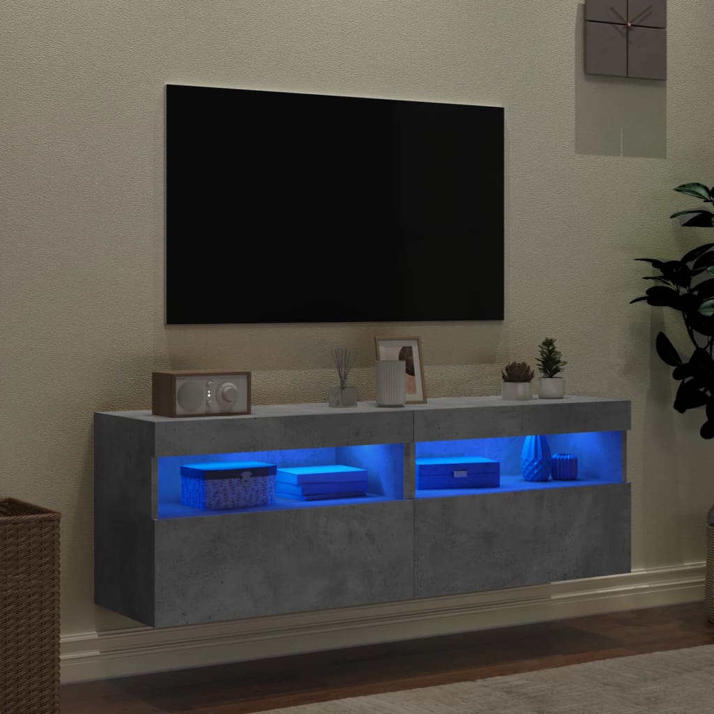 TV-Wandschränke mit LED-Leuchten 2 Stk. Betongrau 60x30x40 cm - Pazzar.ch