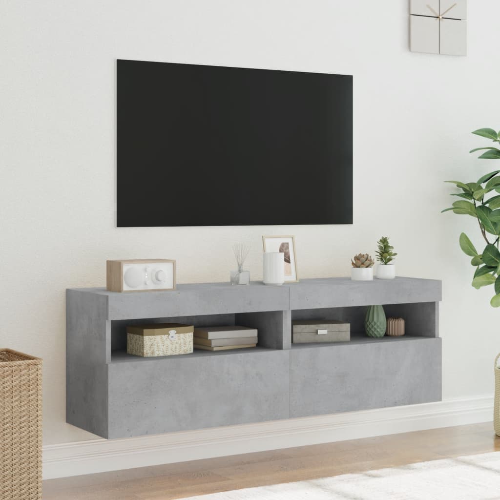 TV-Wandschränke mit LED-Leuchten 2 Stk. Betongrau 60x30x40 cm - Pazzar.ch