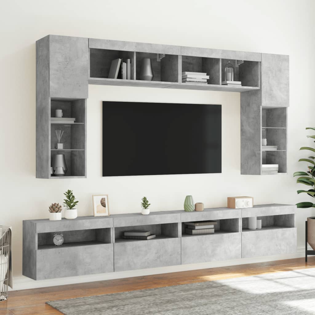 TV-Wandschränke mit LED-Leuchten 2 Stk. Betongrau 60x30x40 cm - Pazzar.ch