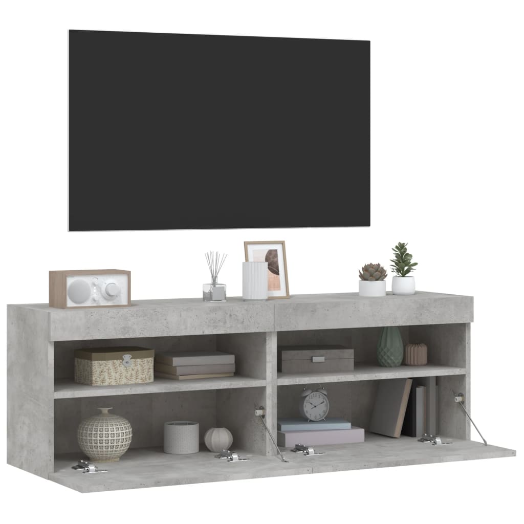 TV-Wandschränke mit LED-Leuchten 2 Stk. Betongrau 60x30x40 cm - Pazzar.ch