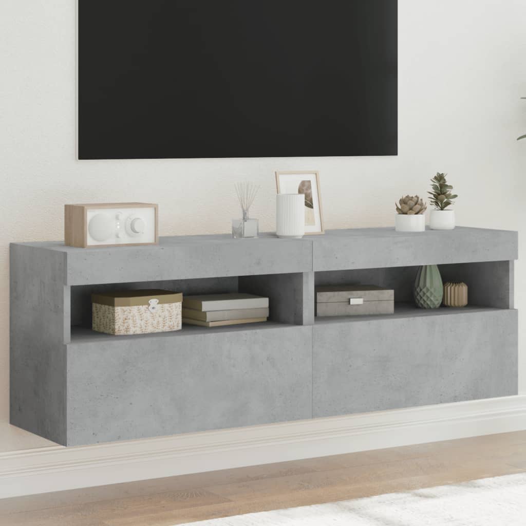 TV-Wandschränke mit LED-Leuchten 2 Stk. Betongrau 60x30x40 cm - Pazzar.ch