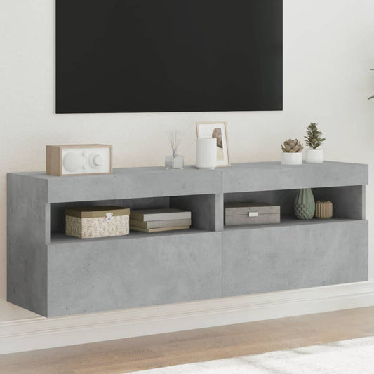 TV-Wandschränke mit LED-Leuchten 2 Stk. Betongrau 60x30x40 cm - Pazzar.ch