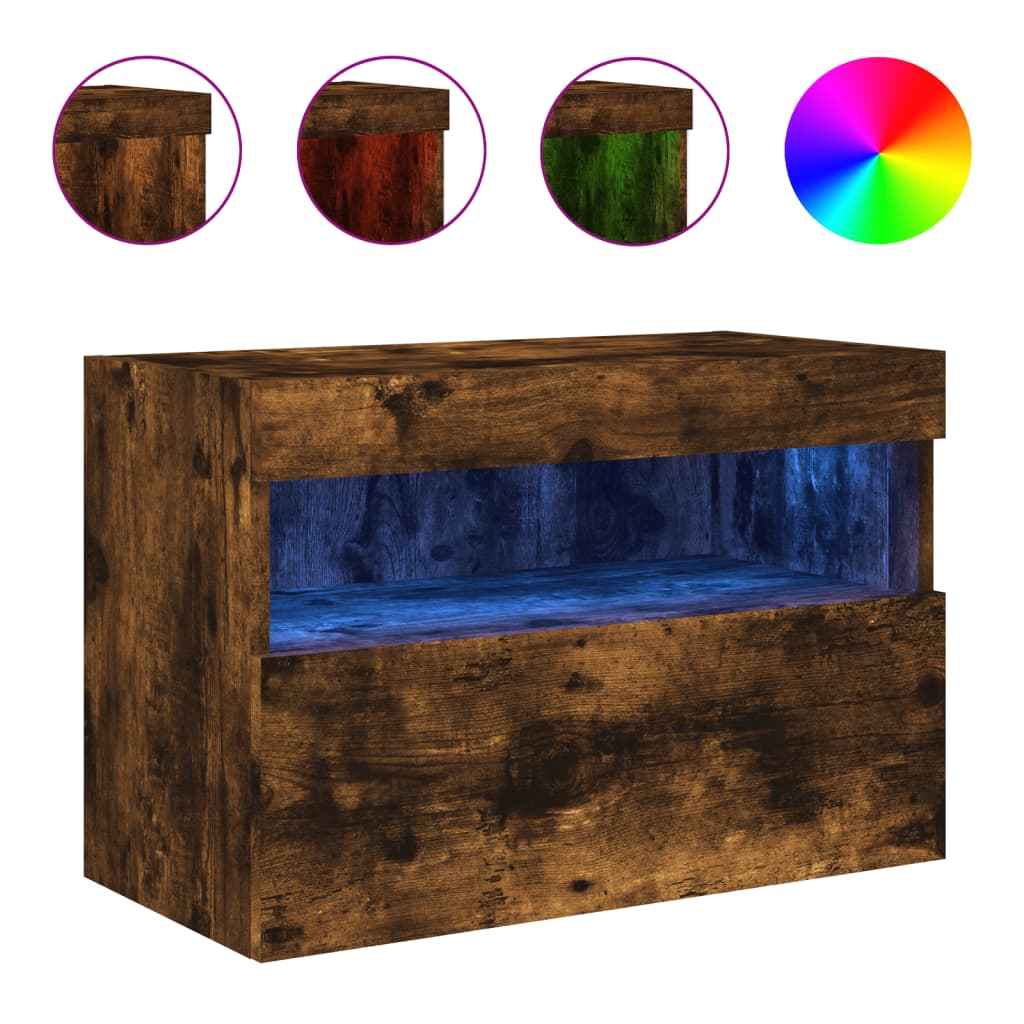 TV-Wandschrank mit LED-Leuchten Räuchereiche 60x30x40 cm - Pazzar.ch