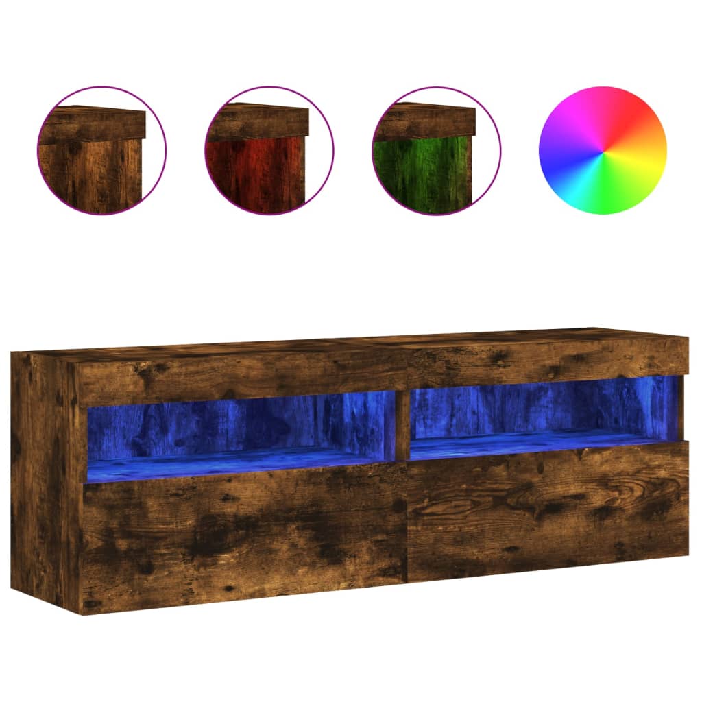 TV-Wandschränke mit LED-Leuchten 2 Stk. Räuchereiche 60x30x40cm - Pazzar.ch