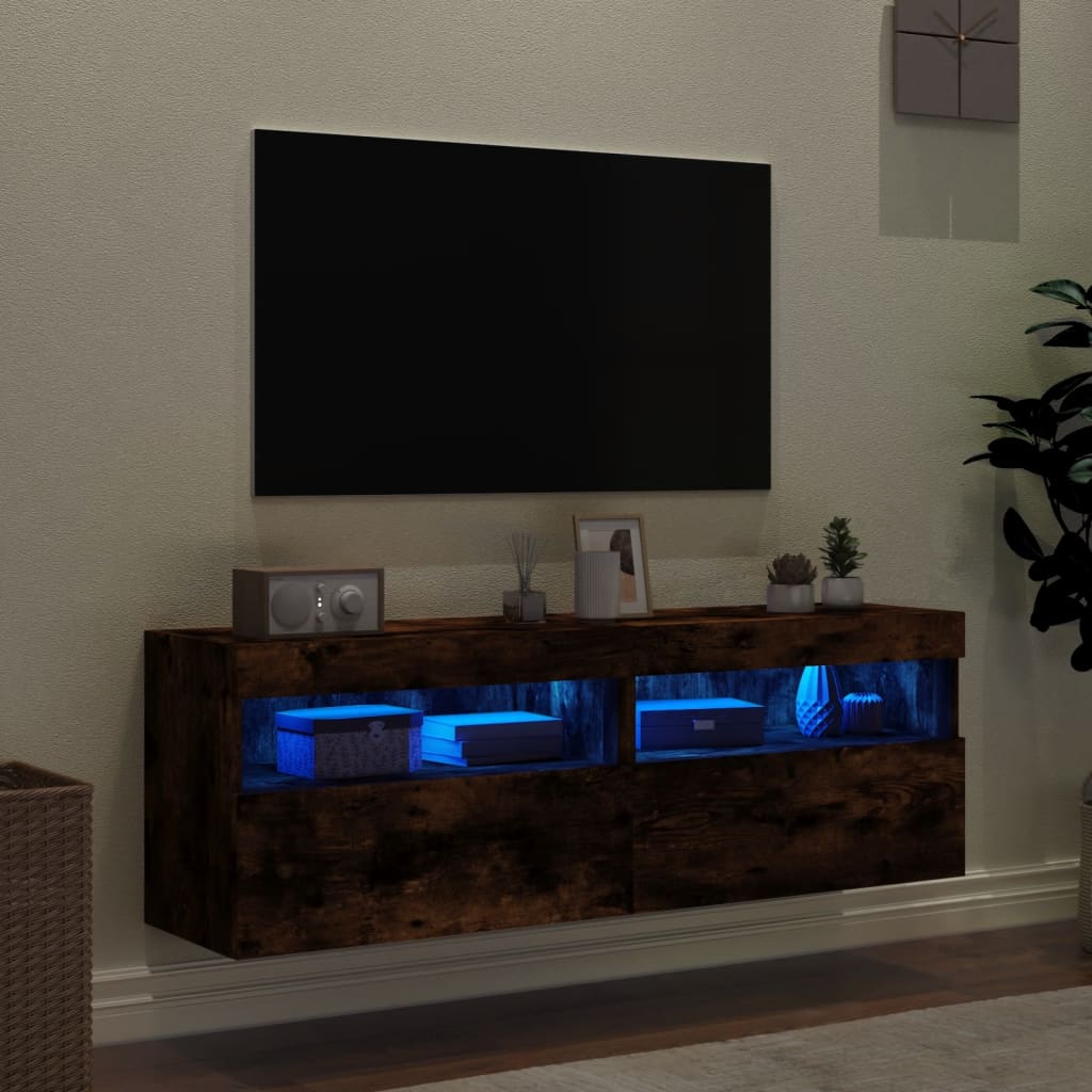 TV-Wandschränke mit LED-Leuchten 2 Stk. Räuchereiche 60x30x40cm - Pazzar.ch