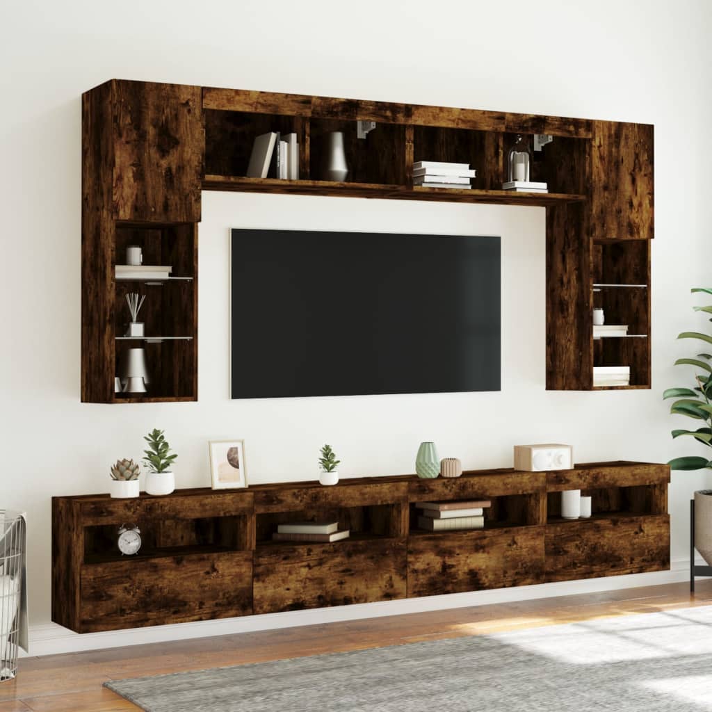 TV-Wandschränke mit LED-Leuchten 2 Stk. Räuchereiche 60x30x40cm - Pazzar.ch