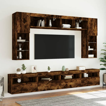 TV-Wandschränke mit LED-Leuchten 2 Stk. Räuchereiche 60x30x40cm - Pazzar.ch
