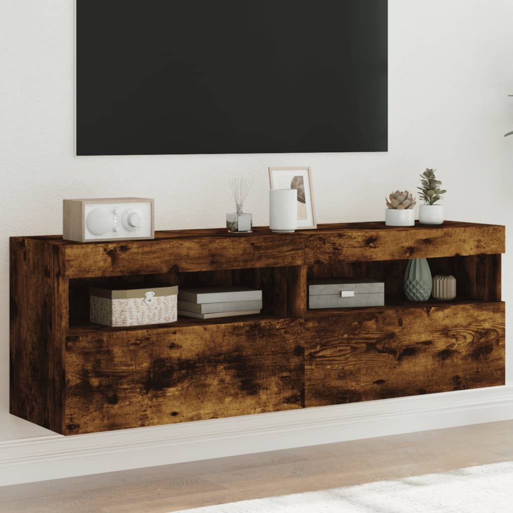 TV-Wandschränke mit LED-Leuchten 2 Stk. Räuchereiche 60x30x40cm - Pazzar.ch