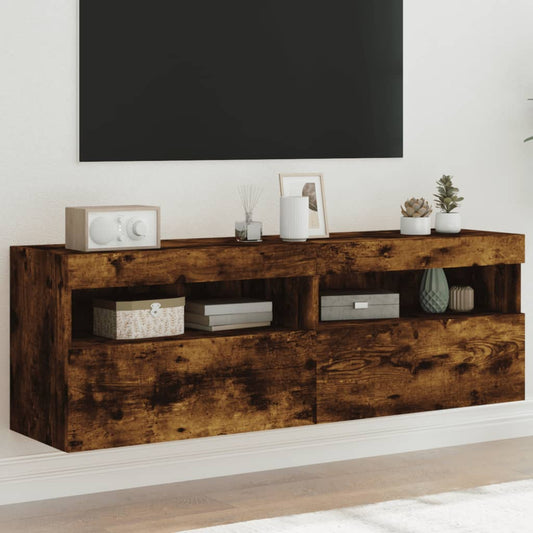TV-Wandschränke mit LED-Leuchten 2 Stk. Räuchereiche 60x30x40cm - Pazzar.ch