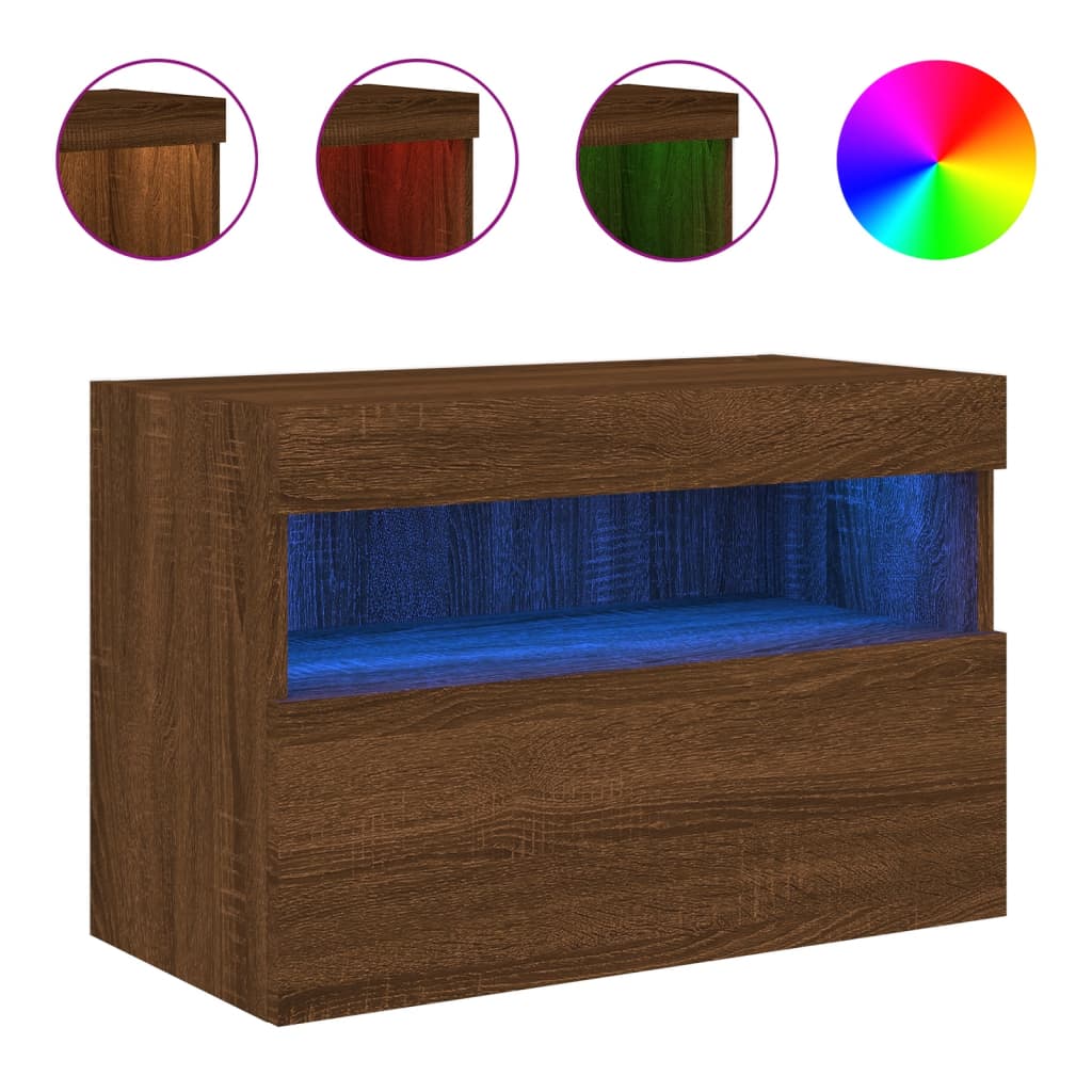 TV-Wandschrank mit LED-Leuchten Braun Eichen-Optik 60x30x40 cm - Pazzar.ch
