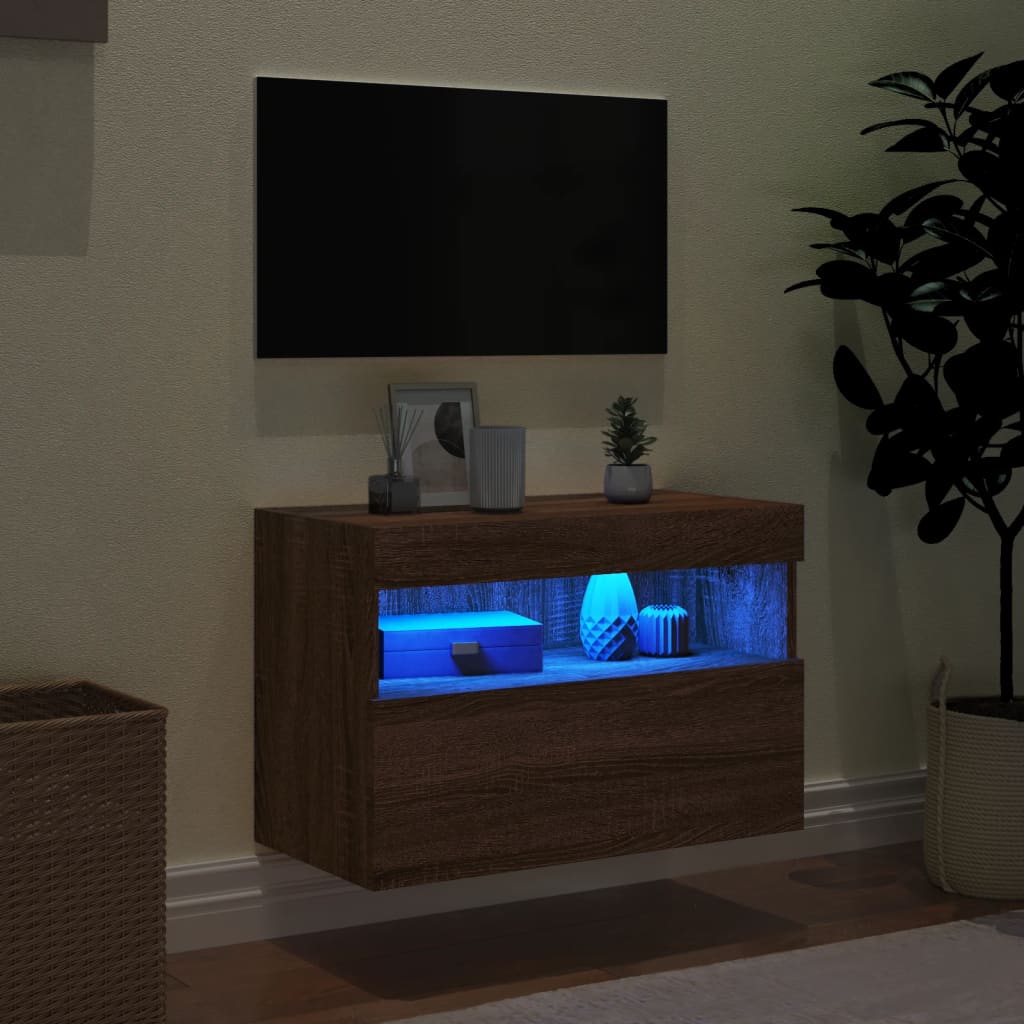 TV-Wandschrank mit LED-Leuchten Braun Eichen-Optik 60x30x40 cm - Pazzar.ch