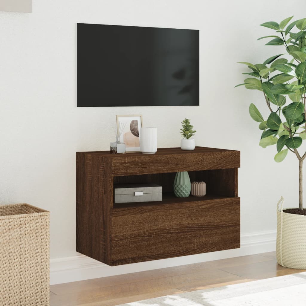 TV-Wandschrank mit LED-Leuchten Braun Eichen-Optik 60x30x40 cm - Pazzar.ch