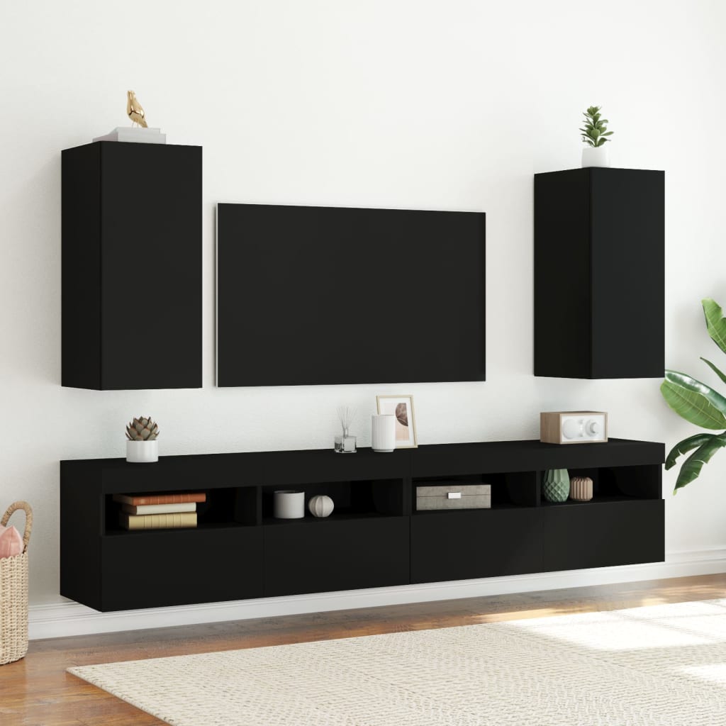 TV-Wandschrank mit LED-Leuchten Schwarz 30,5x35x70 cm - Pazzar.ch