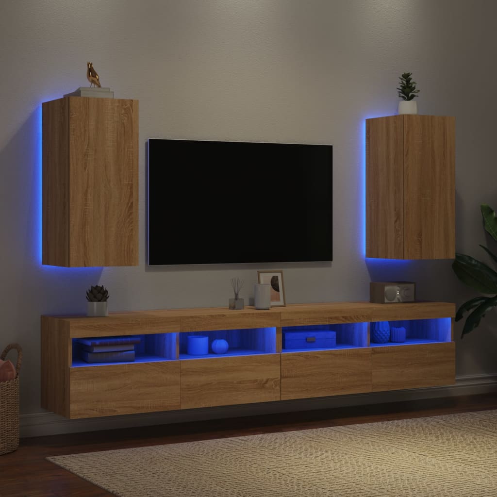 TV-Wandschränke mit LED-Leuchten 2 Stk. Sonoma-Eiche - Pazzar.ch