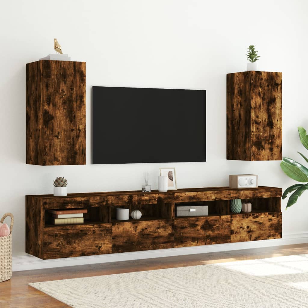 TV-Wandschrank mit LED-Leuchten Räuchereiche 30,5x35x70 cm - Pazzar.ch