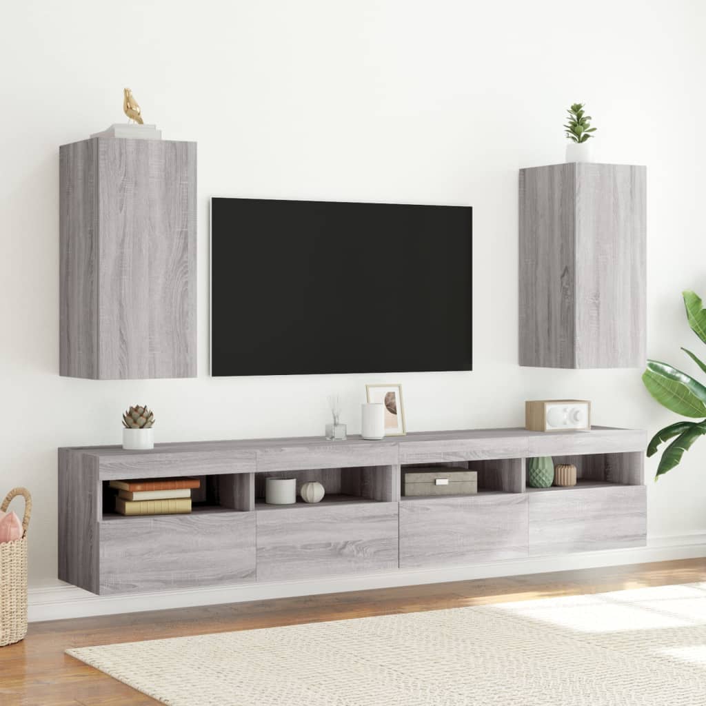 TV-Wandschrank mit LED-Leuchten Grau Sonoma 30,5x35x70 cm - Pazzar.ch