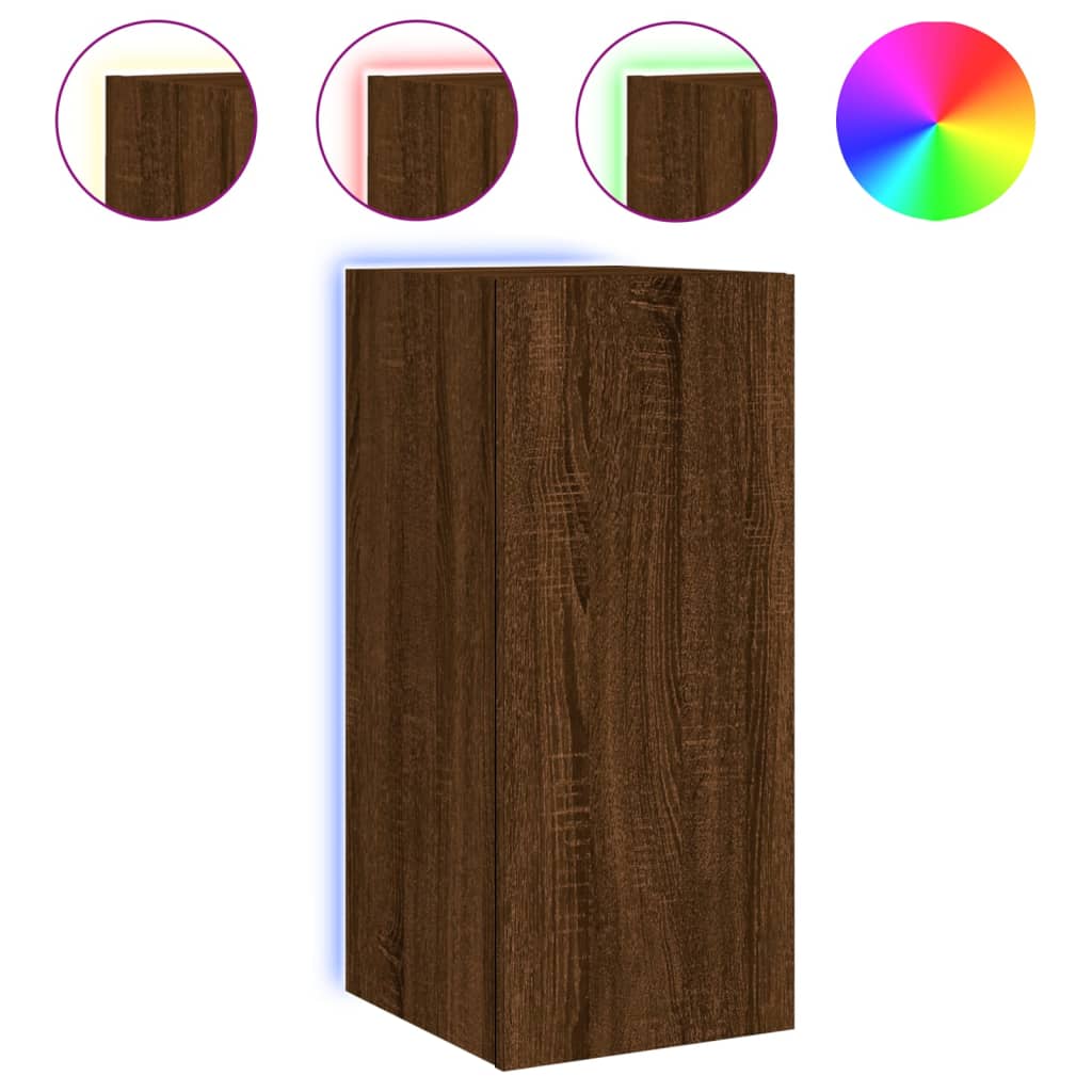 TV-Wandschrank mit LED-Leuchten Braun Eichen-Optik 30,5x35x70cm - Pazzar.ch