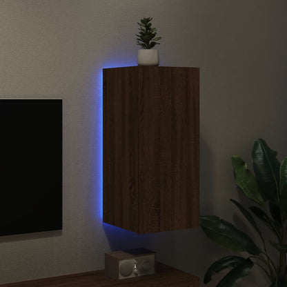 TV-Wandschrank mit LED-Leuchten Braun Eichen-Optik 30,5x35x70cm - Pazzar.ch