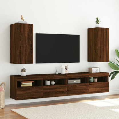 TV-Wandschrank mit LED-Leuchten Braun Eichen-Optik 30,5x35x70cm - Pazzar.ch