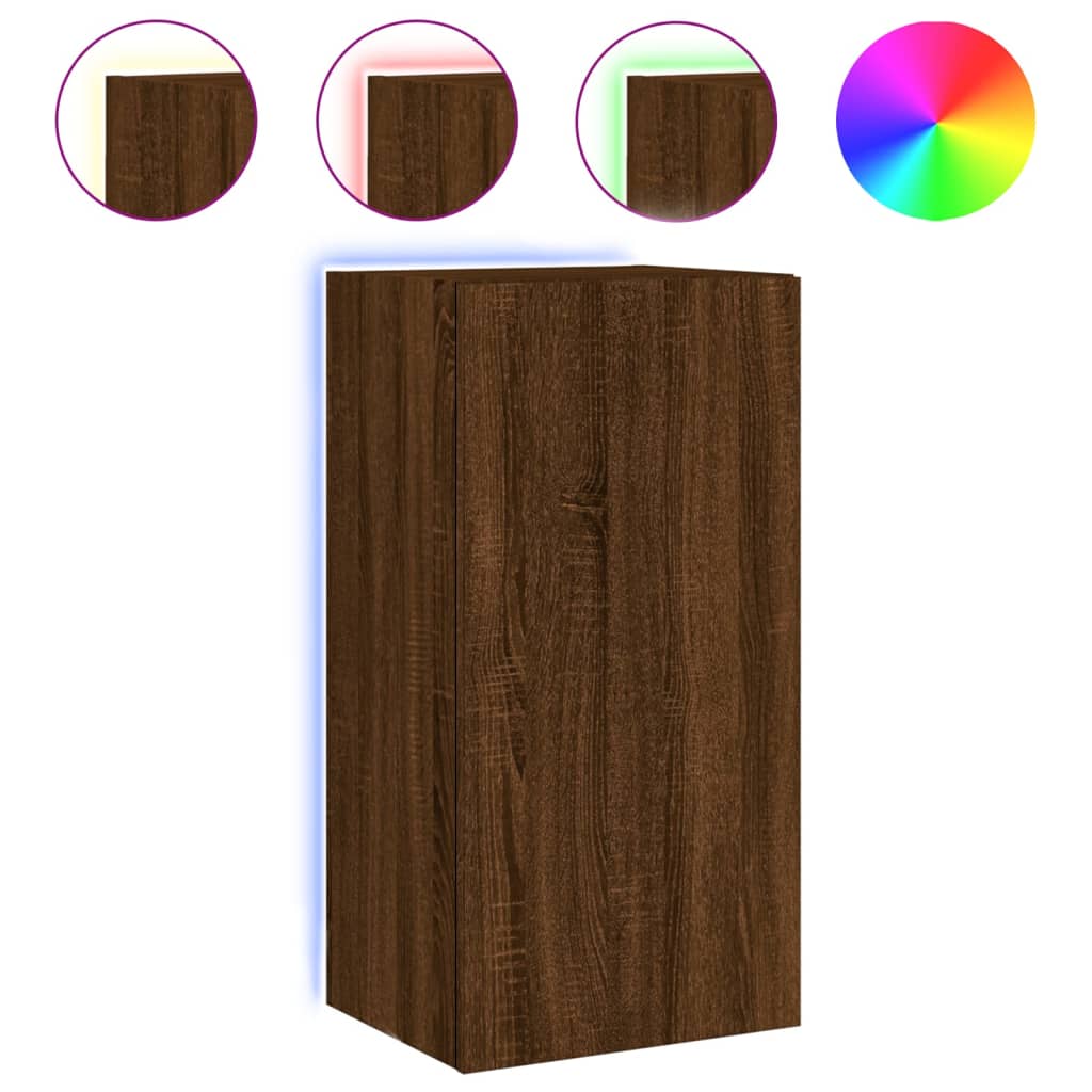 TV-Wandschrank mit LED-Leuchten Braun Eichen-Optik 40,5x35x80cm - Pazzar.ch