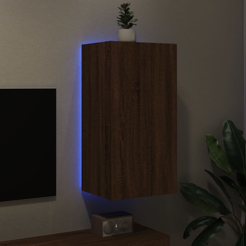 TV-Wandschrank mit LED-Leuchten Braun Eichen-Optik 40,5x35x80cm - Pazzar.ch