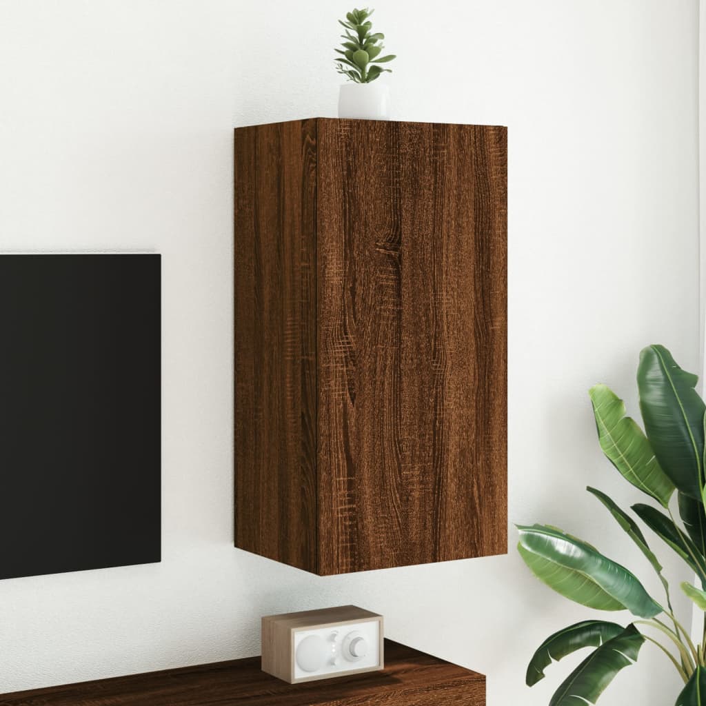 TV-Wandschrank mit LED-Leuchten Braun Eichen-Optik 40,5x35x80cm - Pazzar.ch