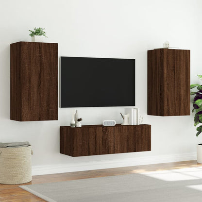 TV-Wandschrank mit LED-Leuchten Braun Eichen-Optik 40,5x35x80cm - Pazzar.ch