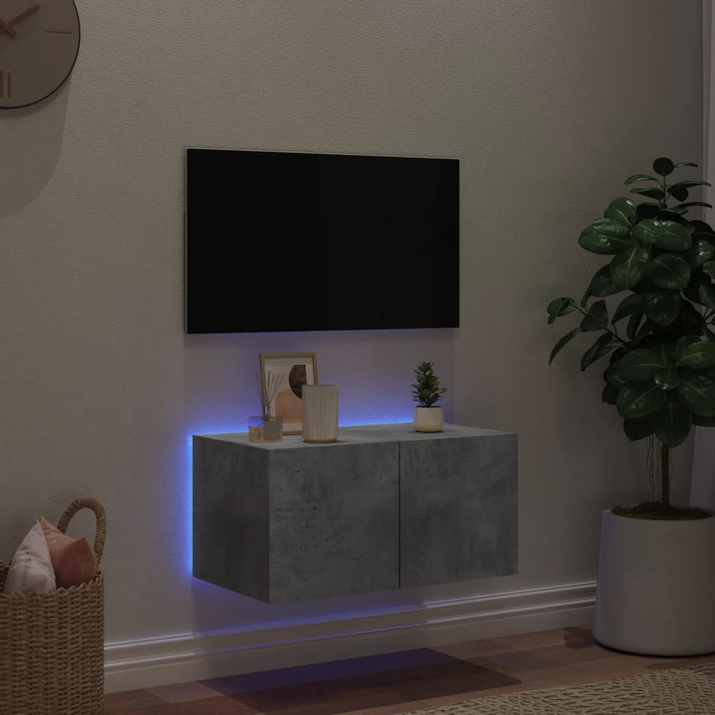 TV-Wandschrank mit LED-Leuchten Betongrau 60x35x31 cm - Pazzar.ch