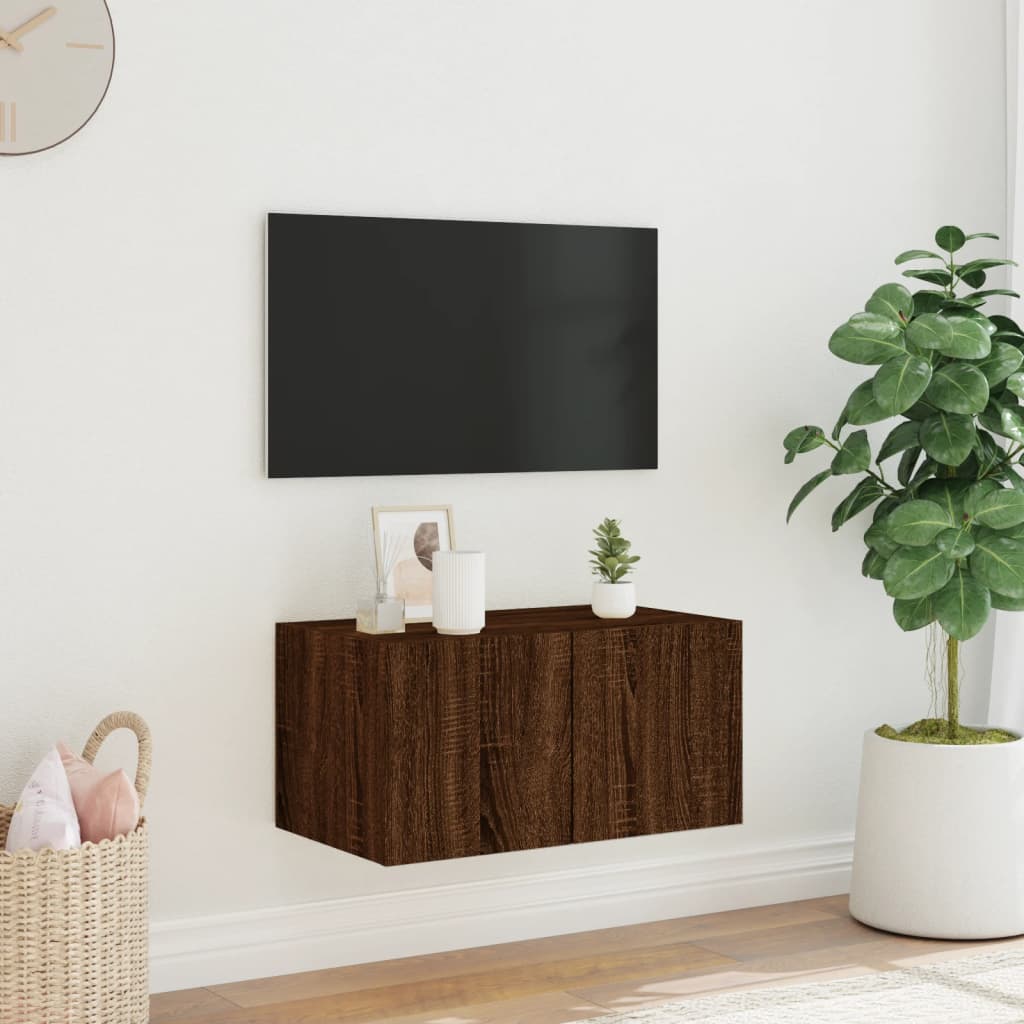 TV-Wandschrank mit LED-Leuchten Braun Eichen-Optik 60x35x31 cm - Pazzar.ch